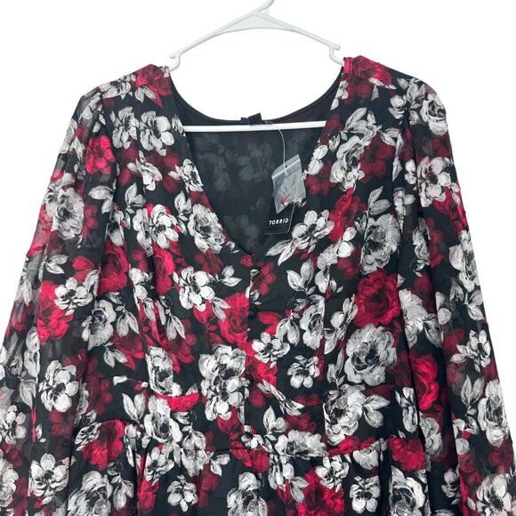 Torrid Womens Pullover Peplum Chiffon Floral Top Blouse Size 2X Multicolor - Picture 2 of 12